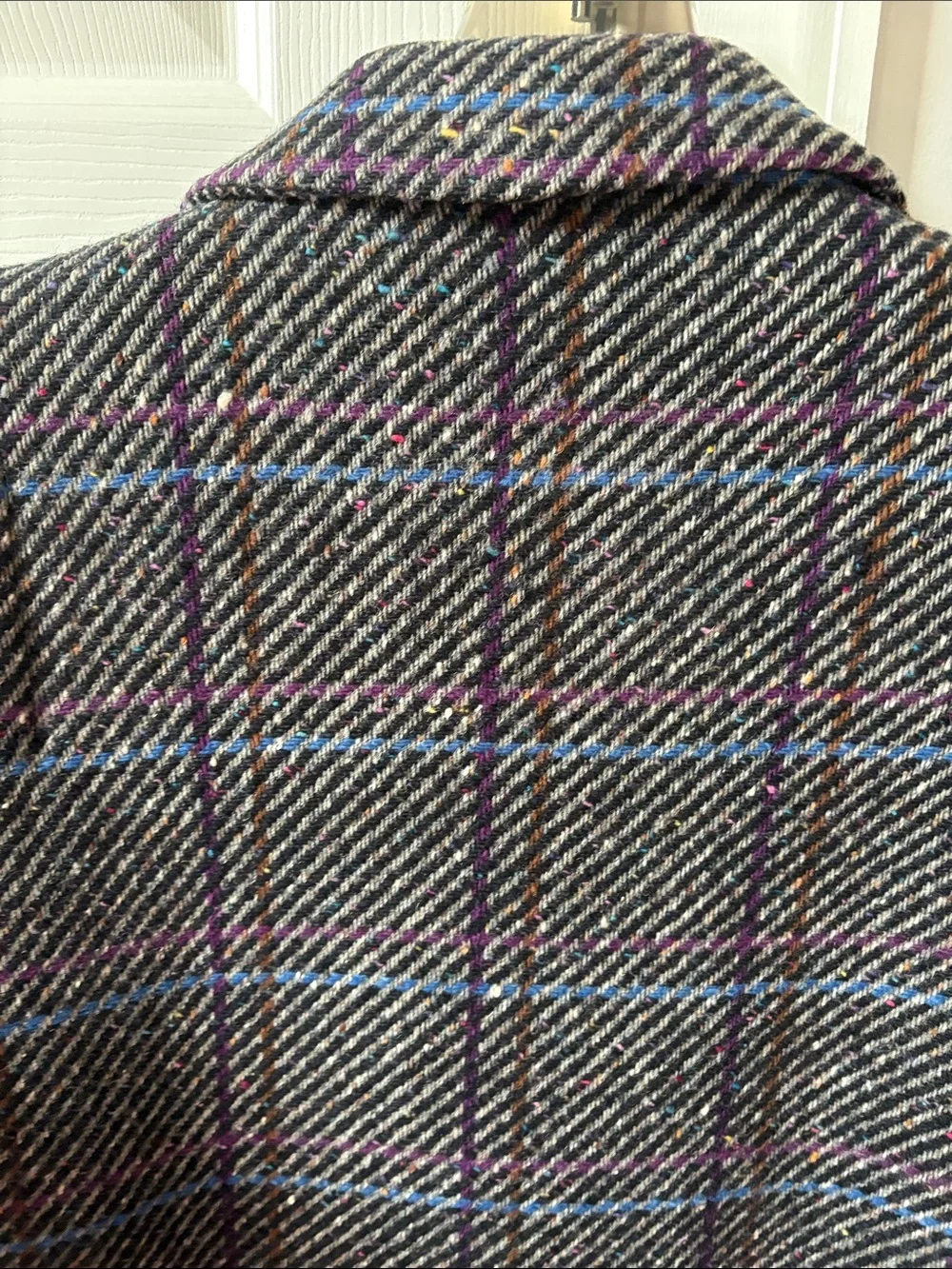 VTG Pure Wool Gray Tweed Plaid Coat Made in Turkey Womens Sz 9/10
